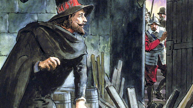 Guy Fawkes discovered in basement Gunpowder Plot