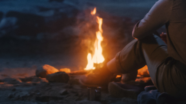 A campfire at night