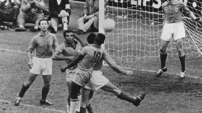 Pelé playing soccer in 1958