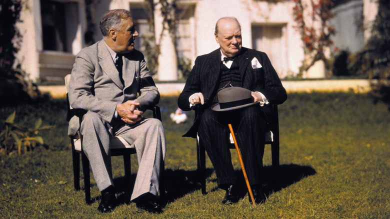 FDR with Winston Churchill sitting on lawn chairs