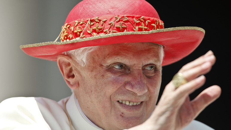 Pope Benedict wearing a saturno