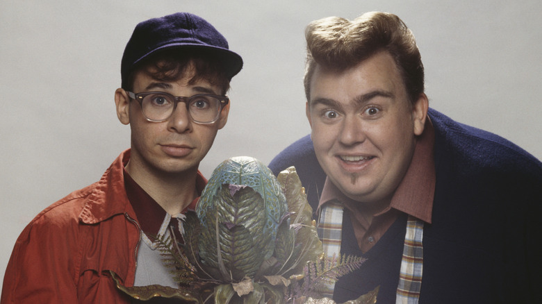 rick moranis, john candy, audrey plant in little shop of horrors publicity still