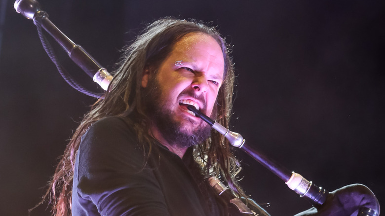 Korn's Jonathan Davis playing the bagpipes at the Rockstar Energy Mayhem Festival 2024