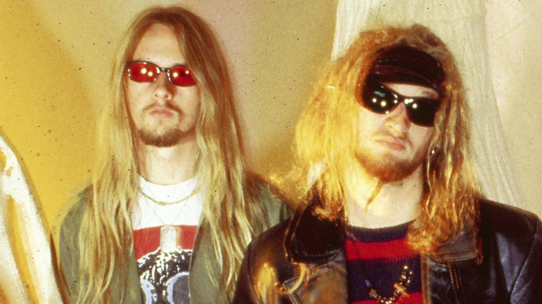 Jerry Cantrell and Layne Staley looking tough in sunglasses in publicity photo