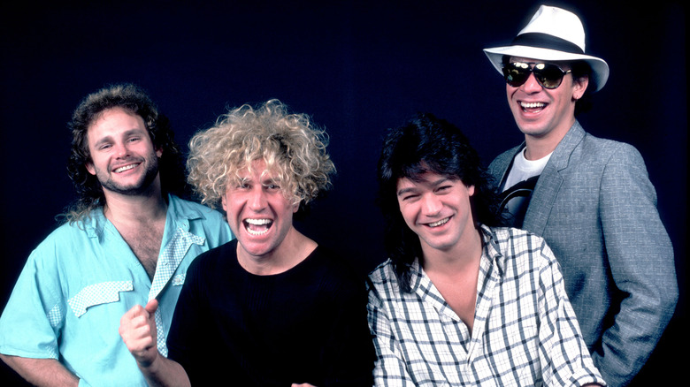 sammy hagar smiling with van halen in 1986 publicity photo