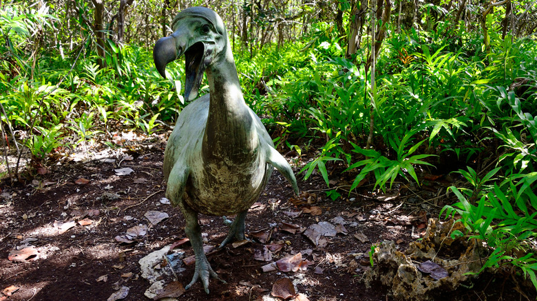 Bronze statue of dodo in Mauritian forest