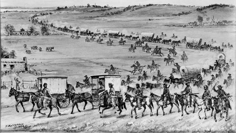 Oregon Trail horses carts drawing