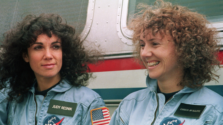 judith resnik and christa mcauliffe smiling uniform