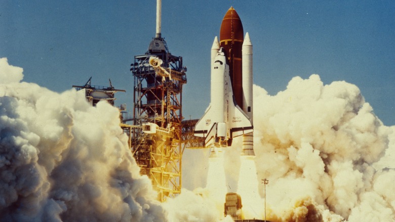 Space shuttle challenger launching