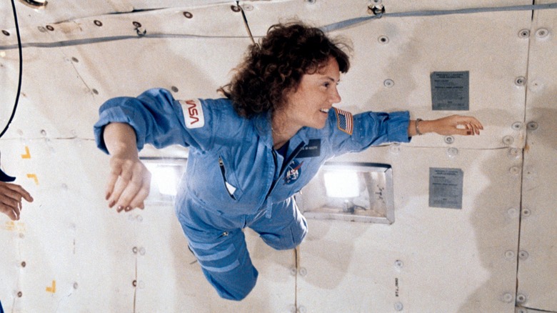 christa mcauliffe floating zero-g