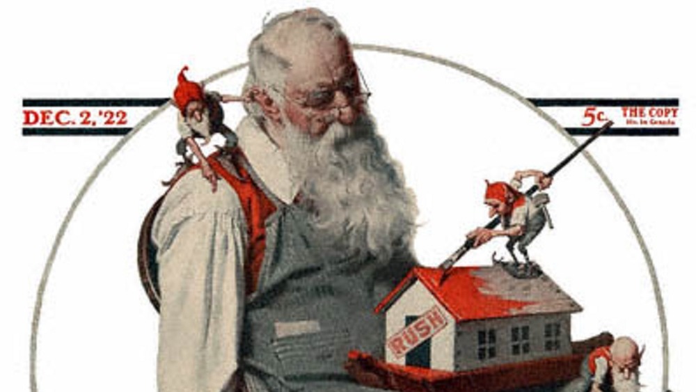 Norman Rockwell's 1922 painting of Santa and his elves