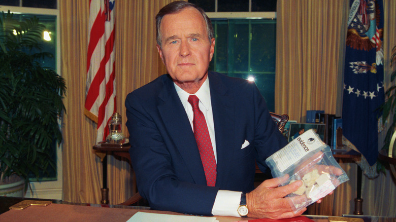 George Bush holds bag of crack