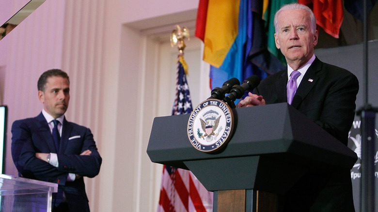 Hunter Biden watching Joe Biden give speech