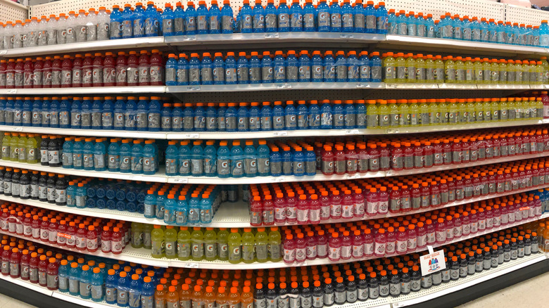 Gatorade rows on store shelf