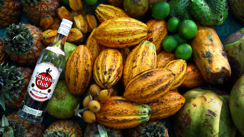 Bottle of rum and fruit