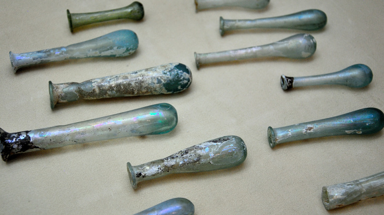 Ancient Roman glass perfume bottles.