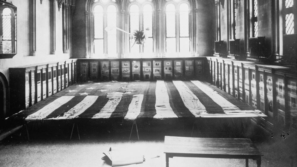 Flag which floated over Fort McHenry during War of 1812, seen in 1914