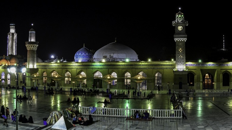 Mausoleum entrance at night