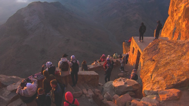 Worshippers on Mount Sinai cliff