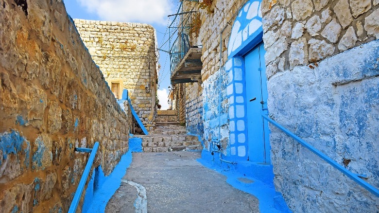 Blue city streets in Safed