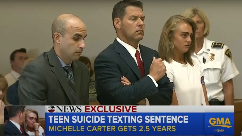 Michelle Carter with lawyers during her sentencing