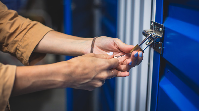 opening a padlocked storage locker