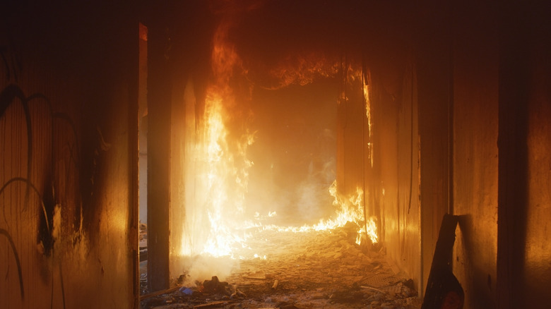 Fire inside a building