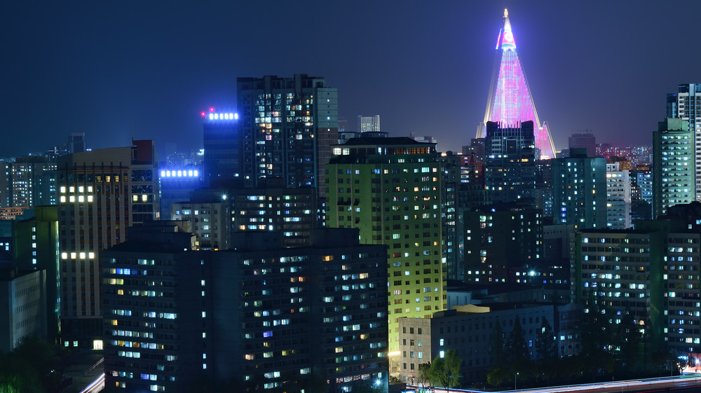 Ryugyong Hotel viewed at night