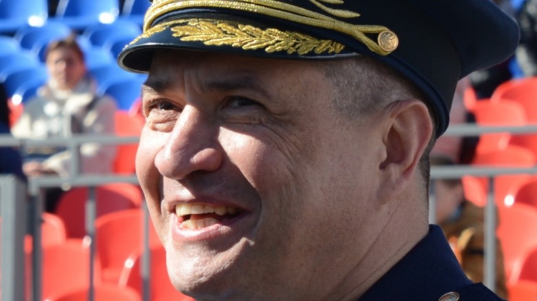 Sergei Kobylash smiling in a stadium