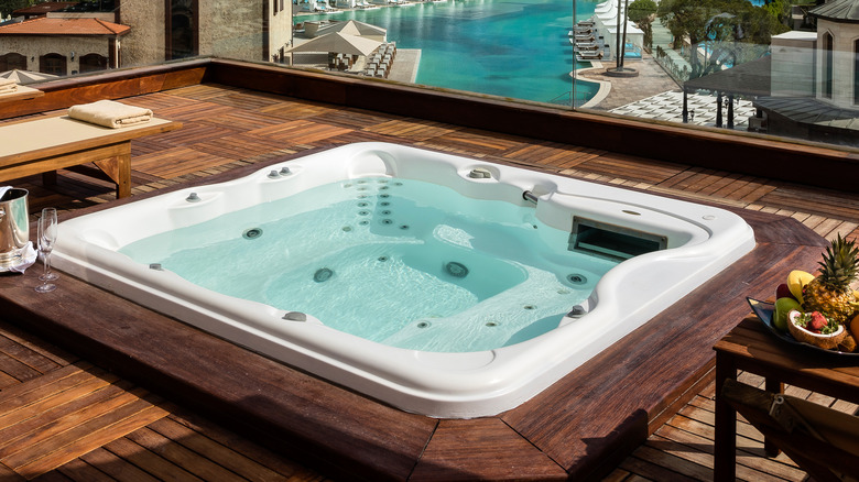 Hot tub on wooden decking