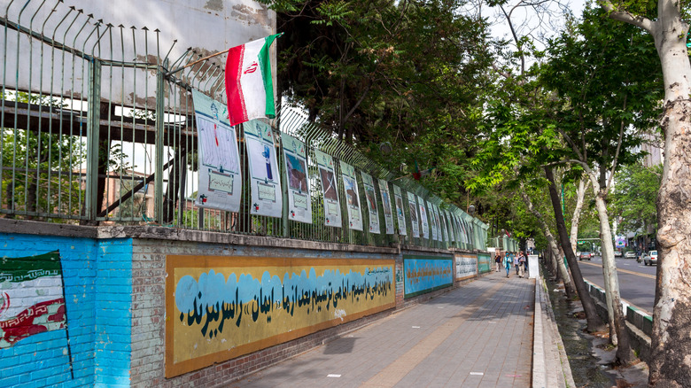 The former U.S. embassy in Tehran  fence sidewalk