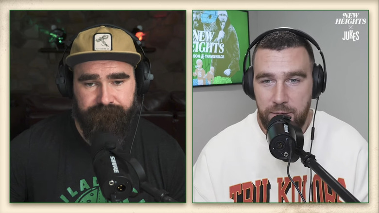 Jason and Travis Kelce at their mics