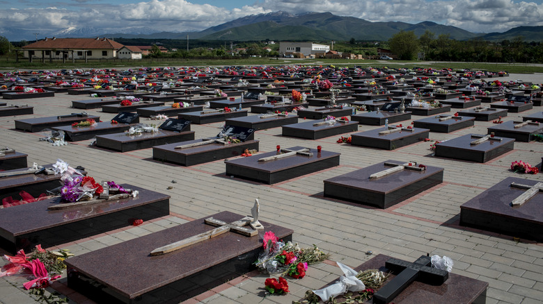 memorial stones from massacre victims during kosovo war