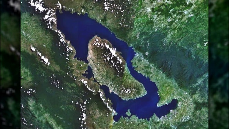 Toba, the Earth's largest Quaternary caldera, is seen here in a NASA Landsat satellite image