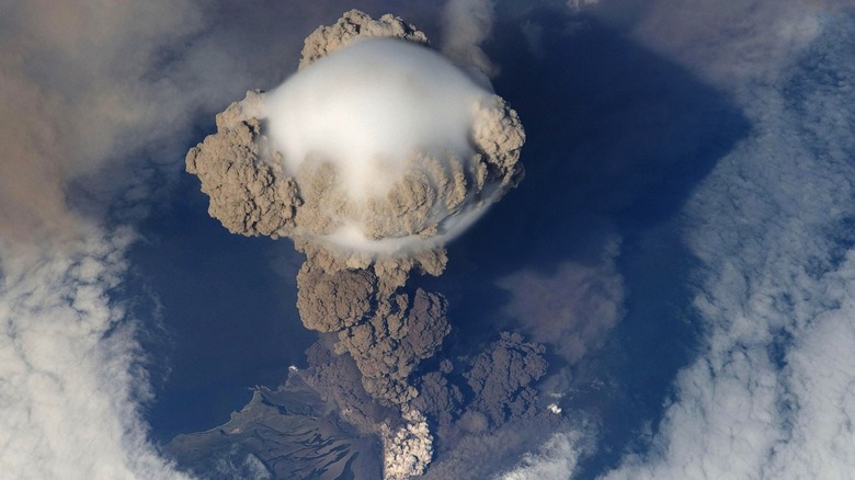 A picture of Russia's Sarychev Volcano, on Matua Island in the Kuril Islands, erupting on 12 June 2009