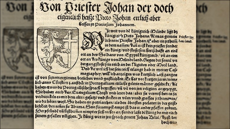 Page of medieval book describing Prester John