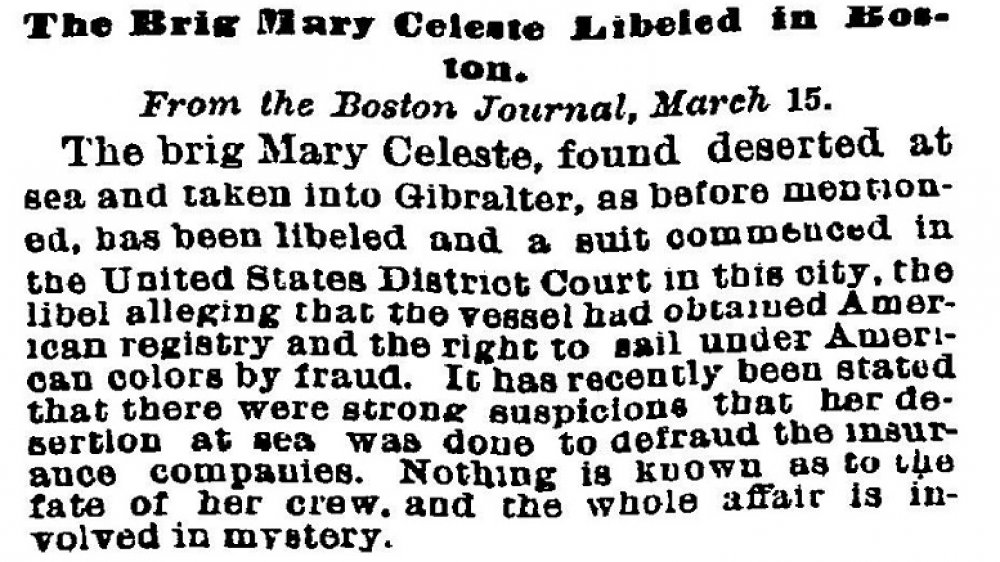 mary celeste newspaper