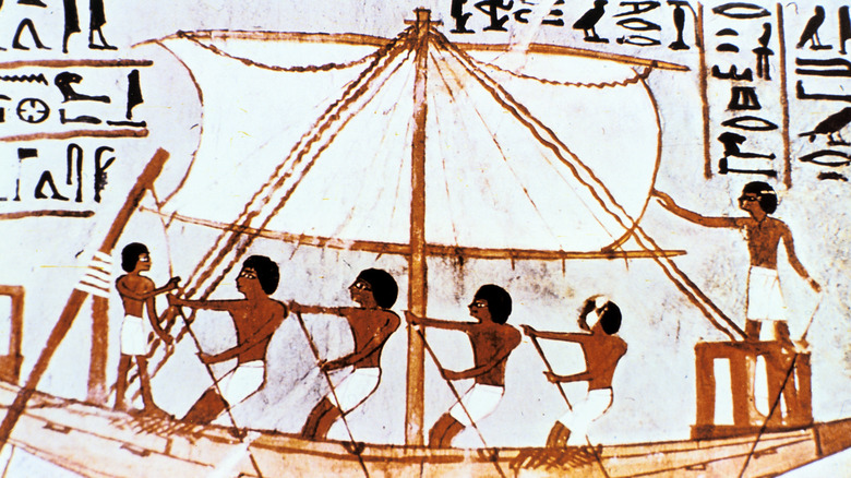 Ancient wall painting of a ship