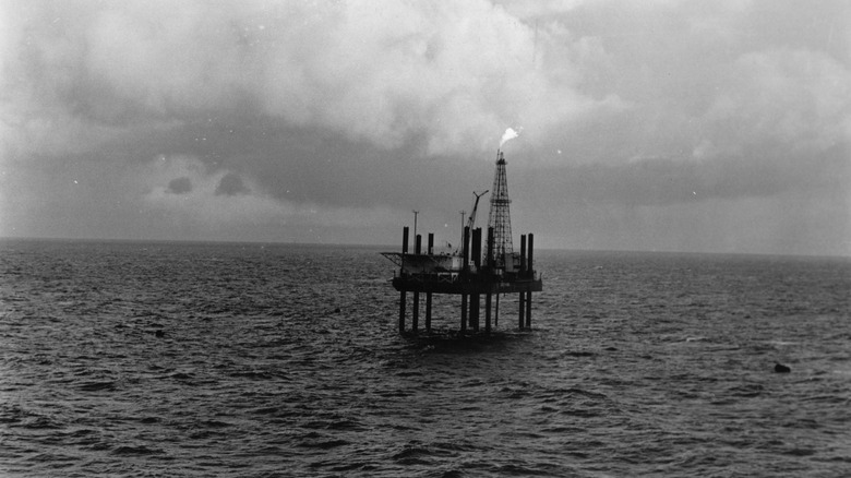 Black and white Sea Gem oil rig