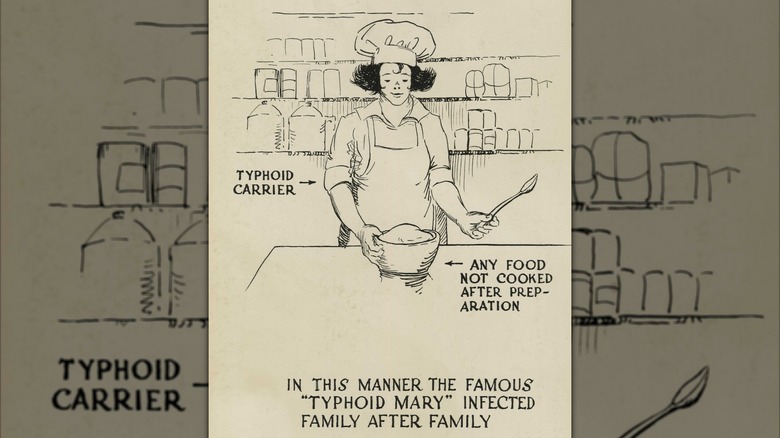 Drawing of a cook explaining how typhoid is passed between people