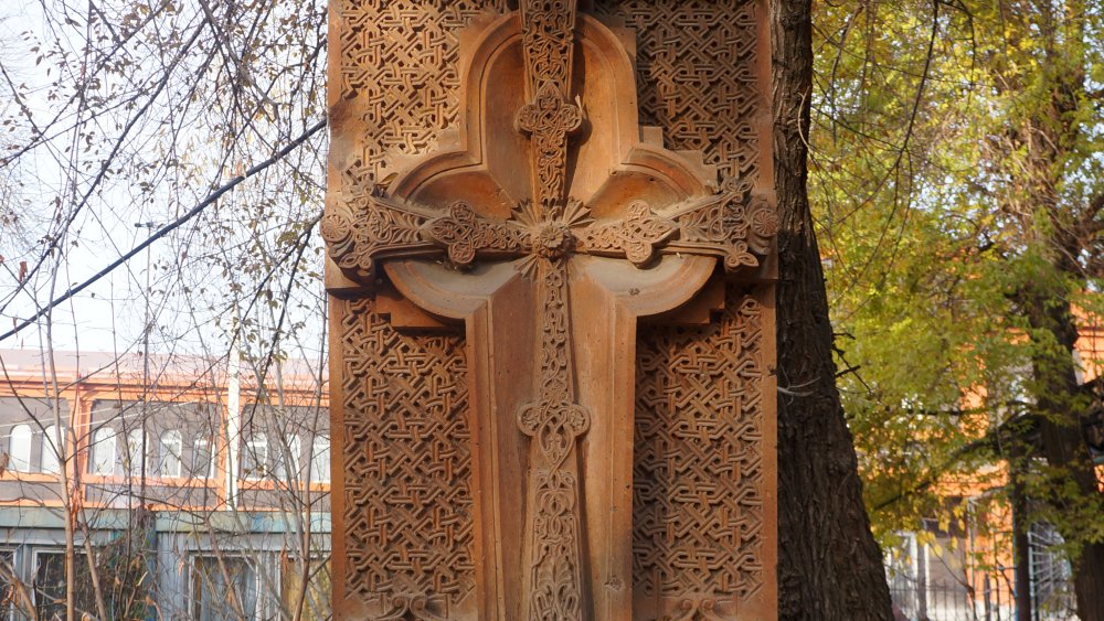 Khatchkar dedicated to the victims of the pogrom in Sumgait pogrom in the park of Sayat Nova in Gyumri, Armenia