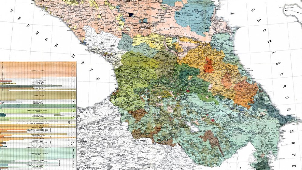 Ethnographic map of the Caucasus region, 1880 (Scale: 1: 1080000).