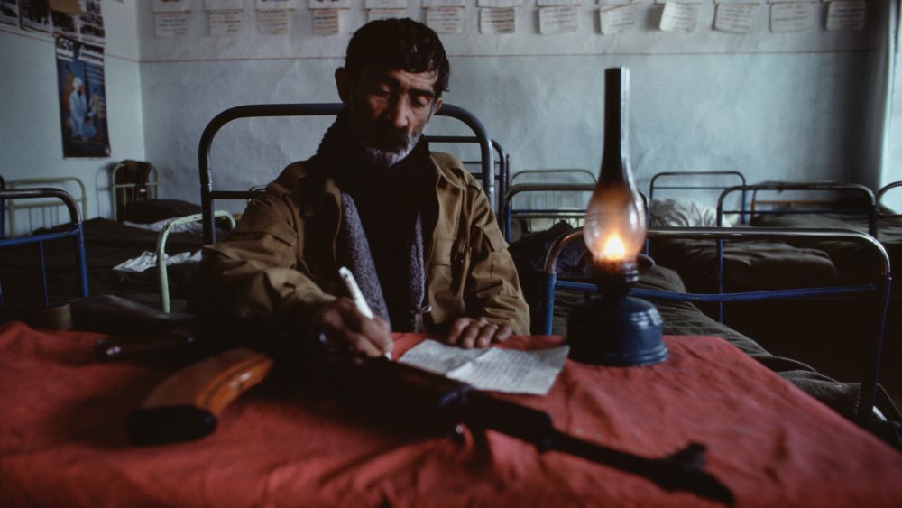 Azerbaijani soldiers occupy a school in May 1992 in Shusha, Azerbaijan. On May 8, 1992, the Armenian military launched their operation to capture the city of Shusha.