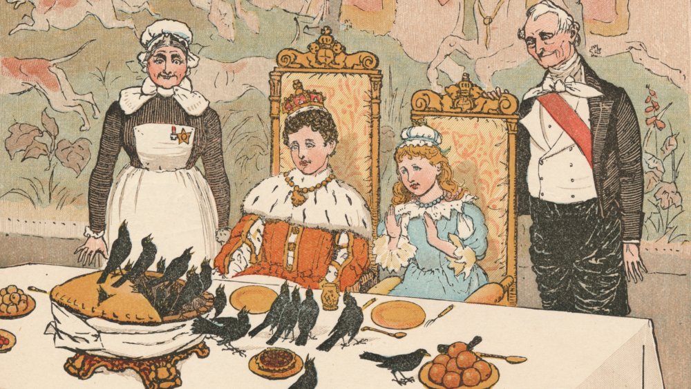 When the Pie was opened, The Birds began to sing; Was not that a dainty Dish To set before the King?', 1880. From "Sing a Song of Sixpence", illustrated by Randolph Caldecott.