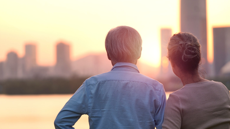 Elderly couple looking at skyline