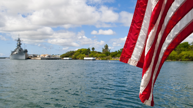 American flag Pearl Harbor coastline