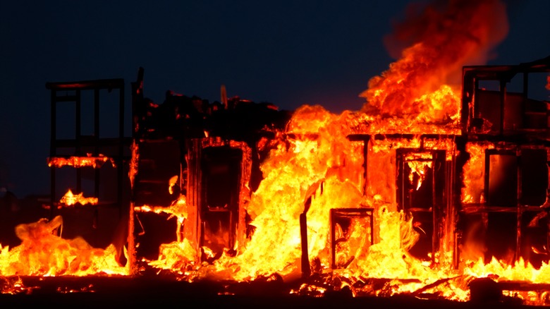 Wildfire devouring building