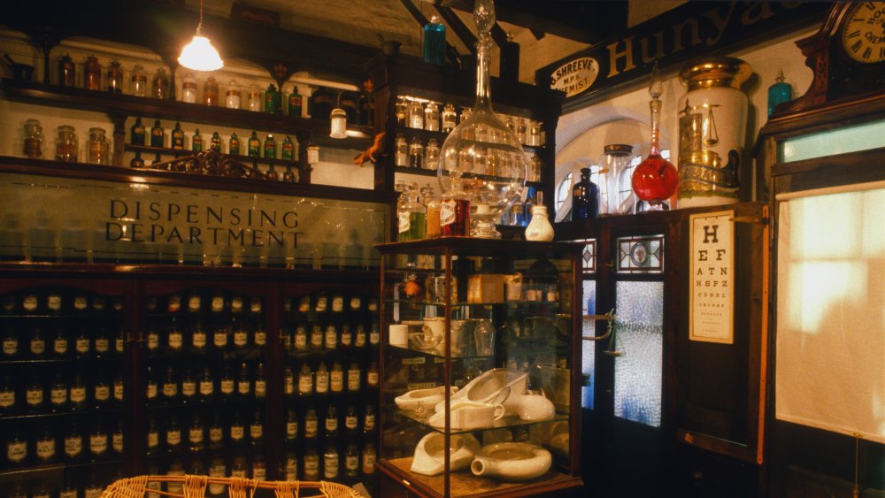 The interior of a reconstructed Chemist's shop in Bridewell Museum, Norwich, 1989