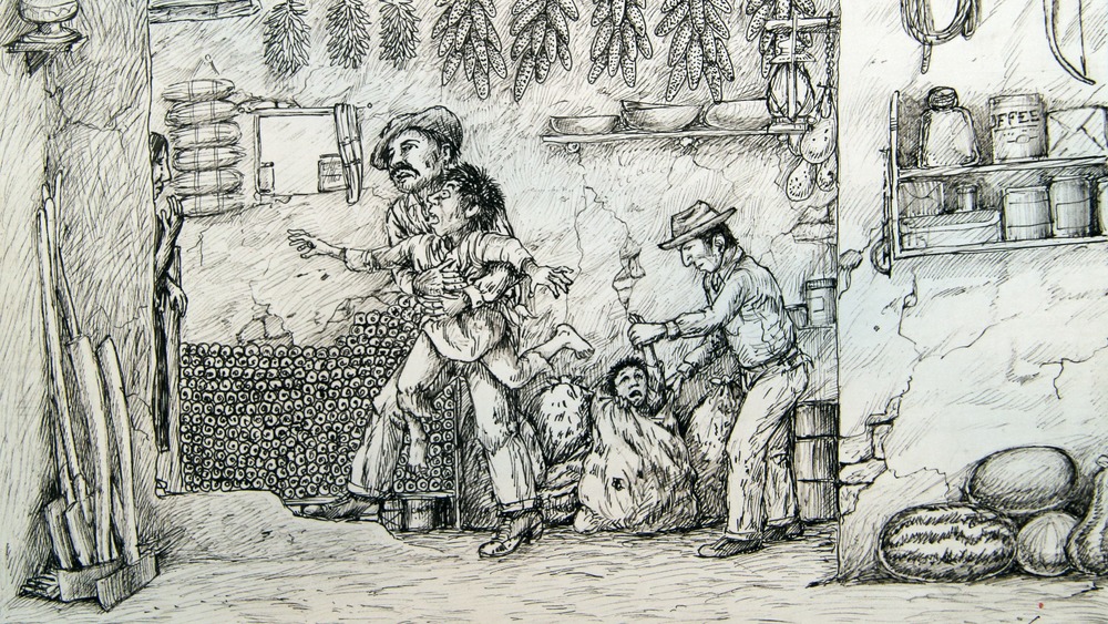 illustration showing person grabbing children to send to boarding school