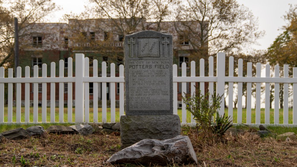 A headstone in Hart Island's cemetery